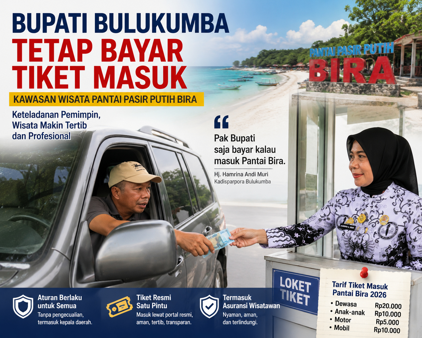 Bupati Bulukumba Tetap Bayar Tiket Masuk Pantai Bira, Keteladanan yang Jadi Sorotan Wisatawan